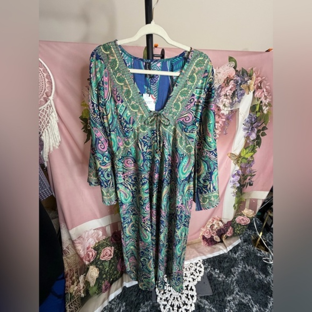 Sacred Theeads Paisley Print Maxi Dress, Size OS. NWT